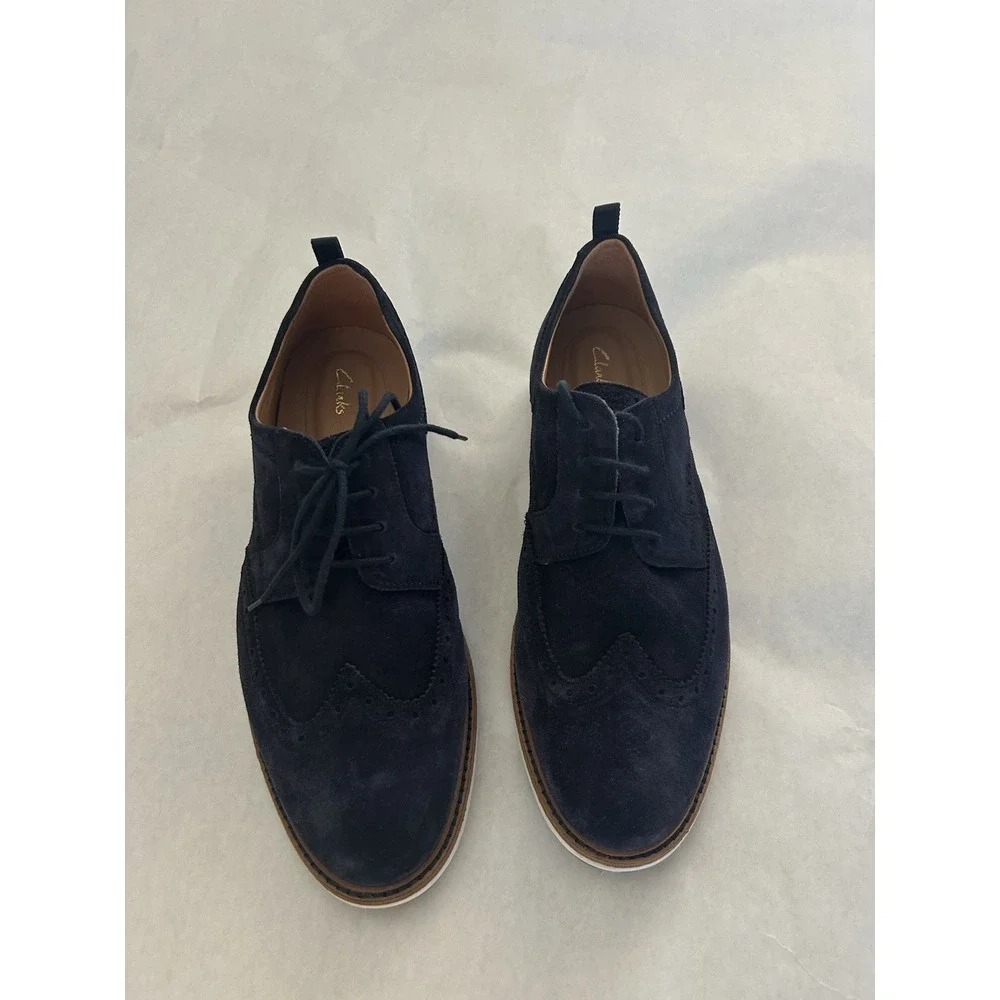 Clarks Mens Chantry‎ Wing Navy Blue Suede Leather Wingtip Oxfords 9 Casual NWOB